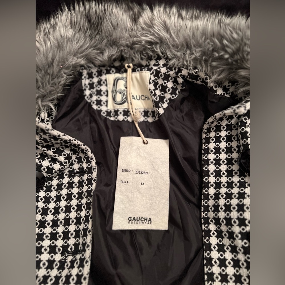 Women’s GAUCHA Tweed Checkered Fur Collar Coat Jacket - Picture 16 of 16